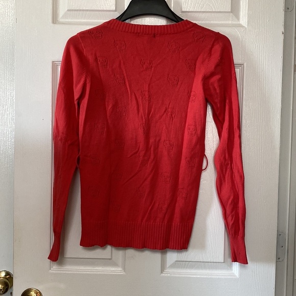 Y2K Watermelon Hot Pink Skull Knit Cardigan Sweater - Picture 6 of 11